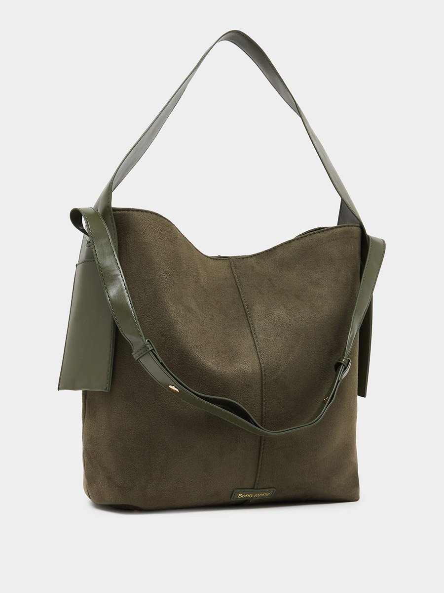Olive Suede Look Hobo Bag