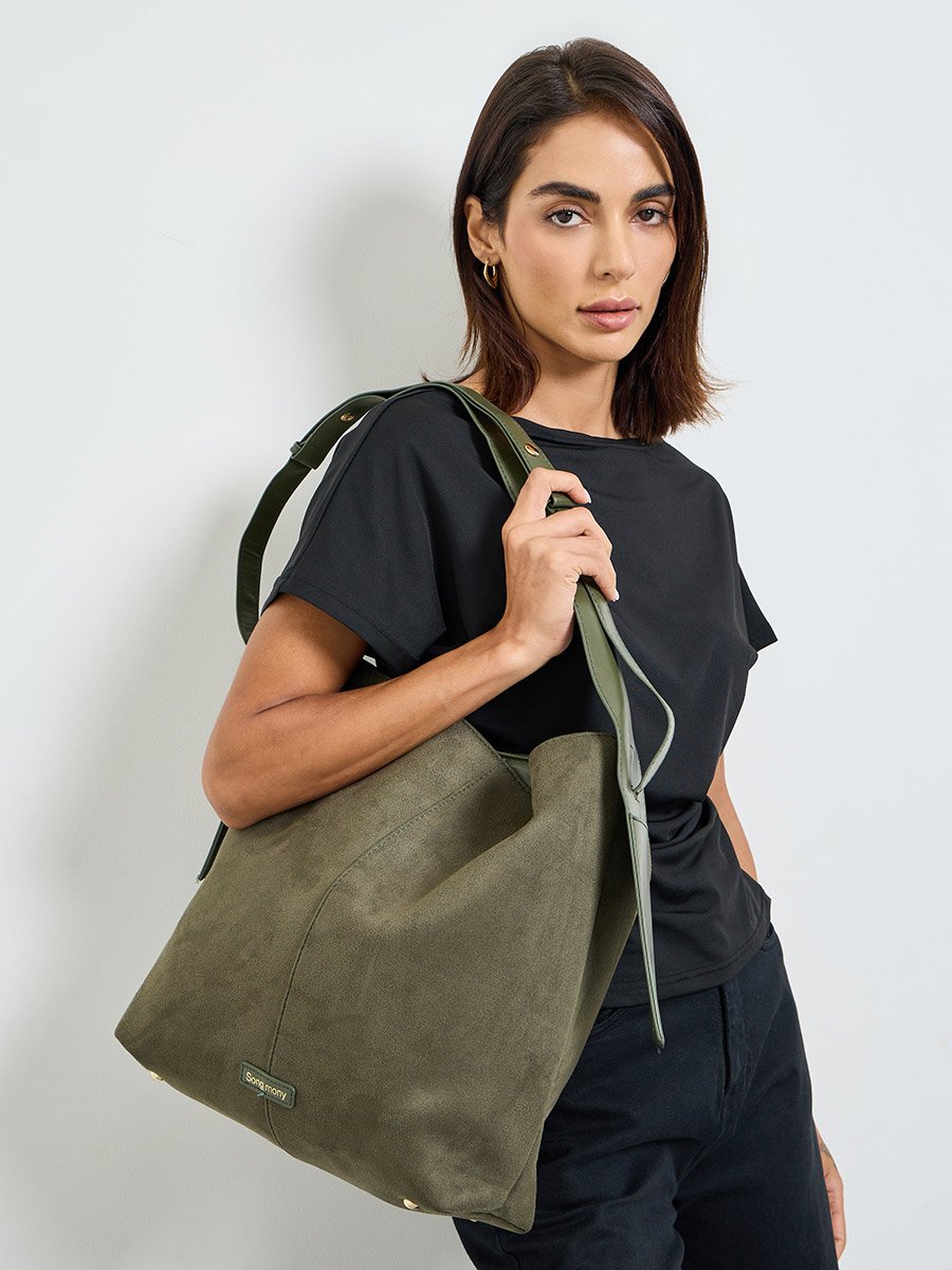 Olive Suede Look Hobo Bag