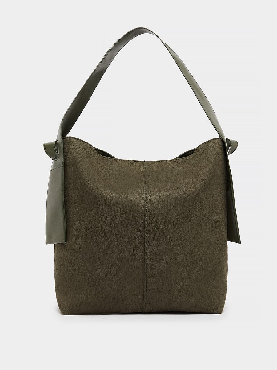 Olive Suede Look Hobo Bag