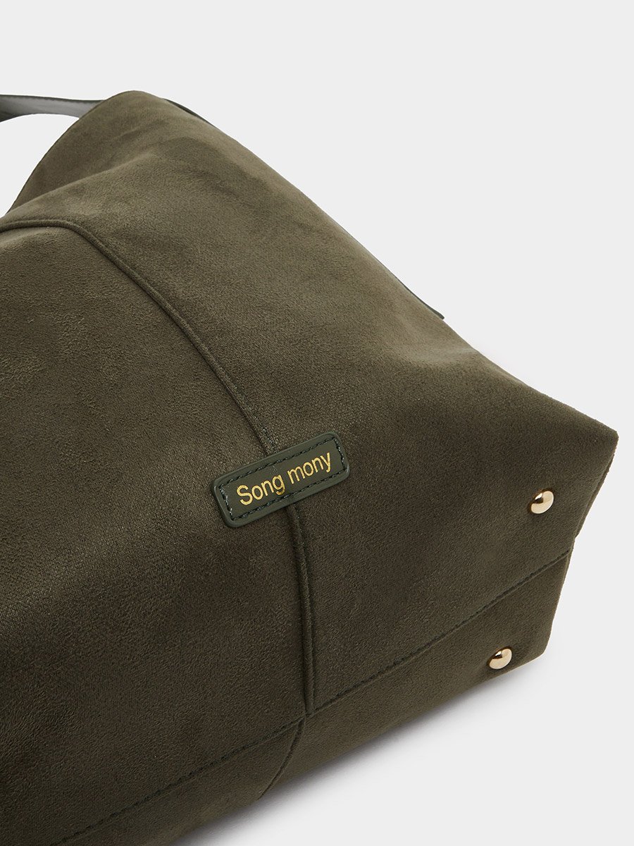 Olive Suede Look Hobo Bag