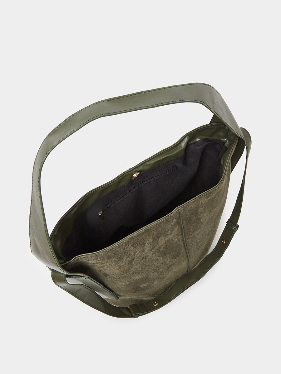 Olive Suede Look Hobo Bag