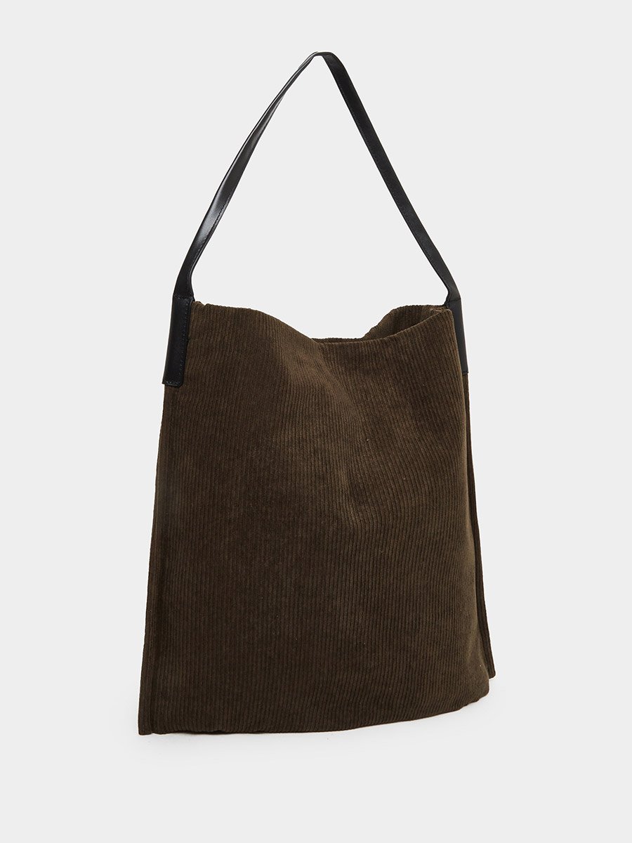 Corduroy Hobo Bag with Leather Straps