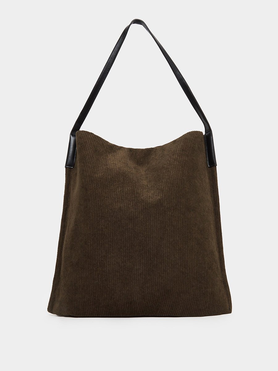 Corduroy Hobo Bag with Leather Straps