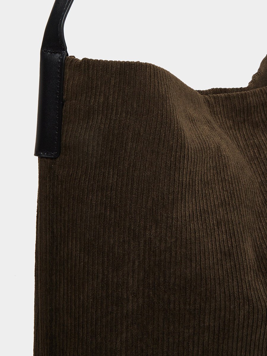 Corduroy Hobo Bag with Leather Straps