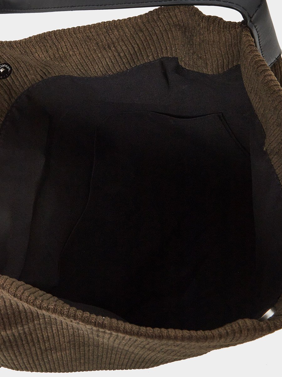 Corduroy Hobo Bag with Leather Straps