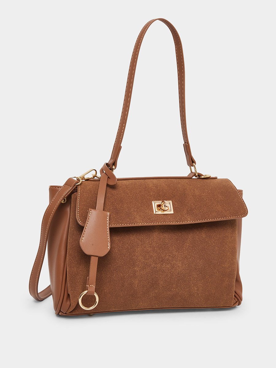 Brown Suede Look Bag with Flap Over For Women at UAE | Styli