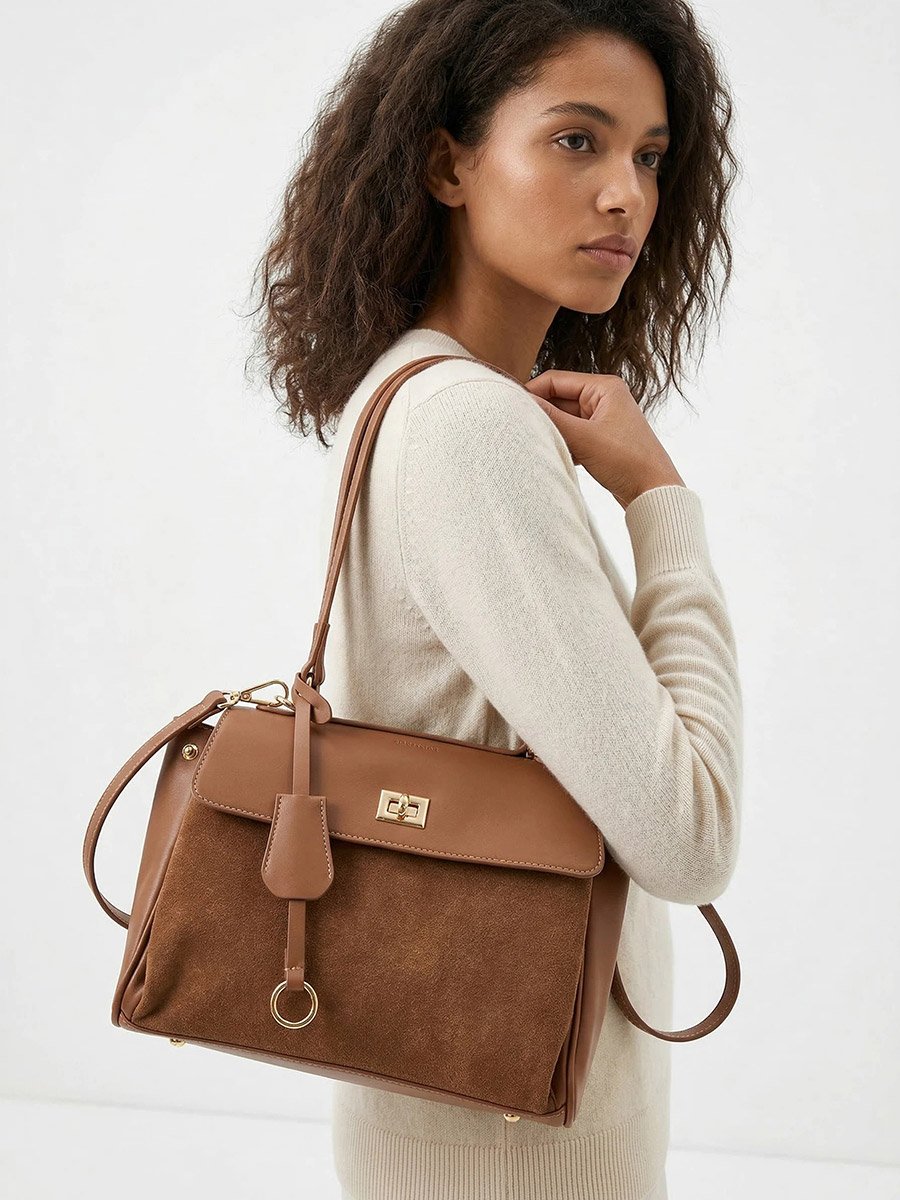 Brown Suede Look Bag with Flap Over For Women at UAE | Styli