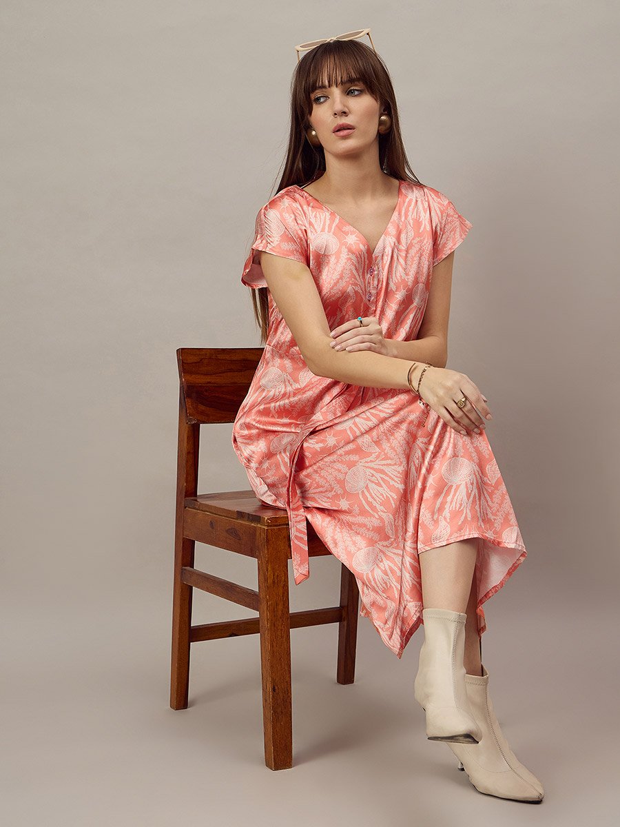 Orange Knot Front Midi Dress