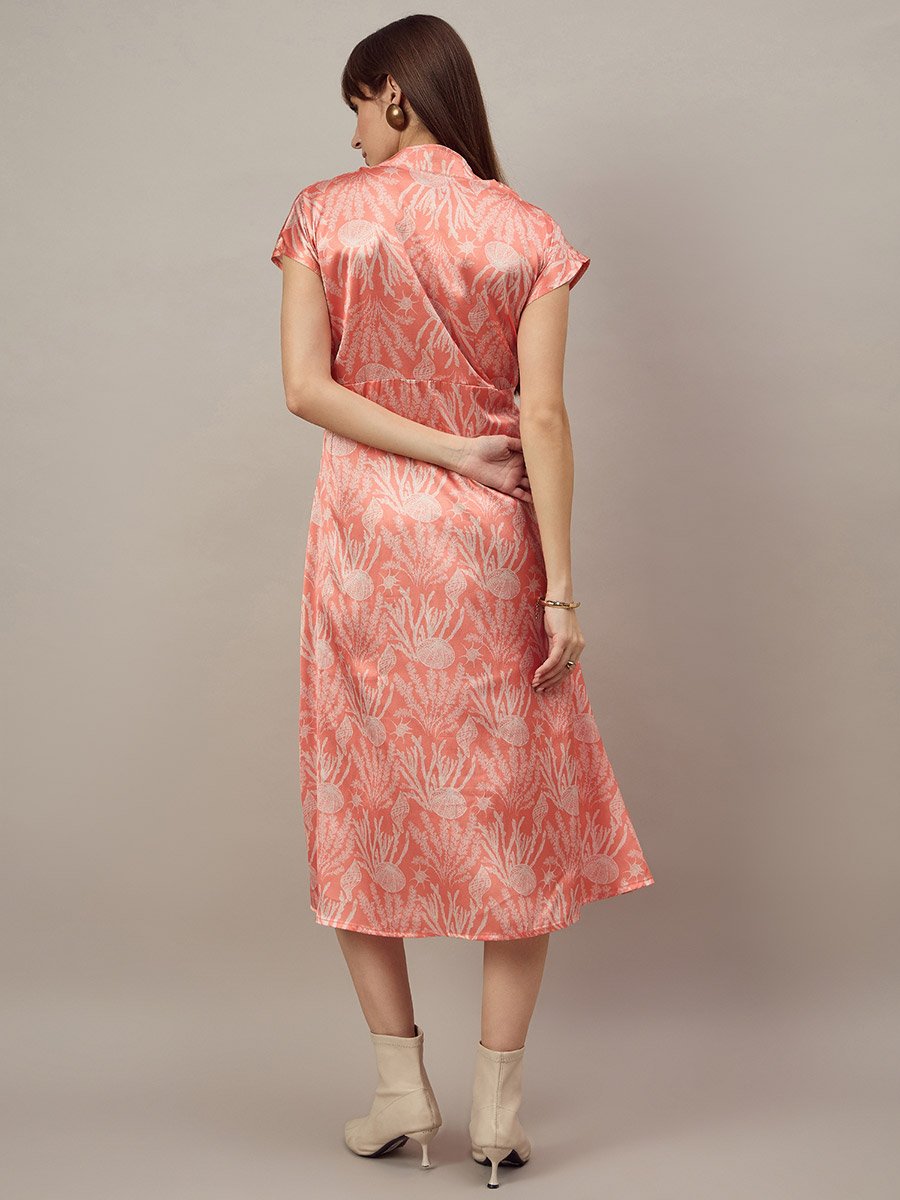 Orange Knot Front Midi Dress