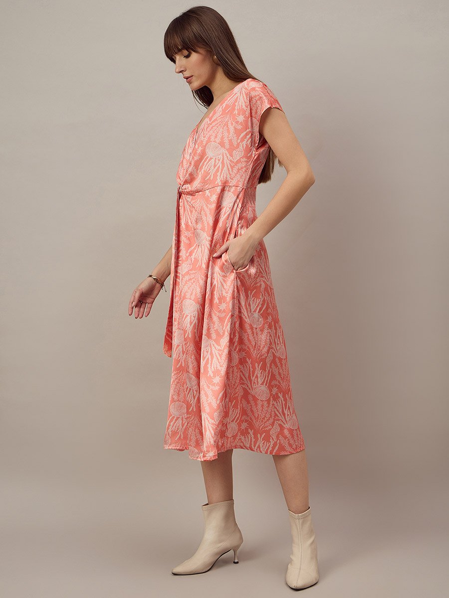 Orange Knot Front Midi Dress