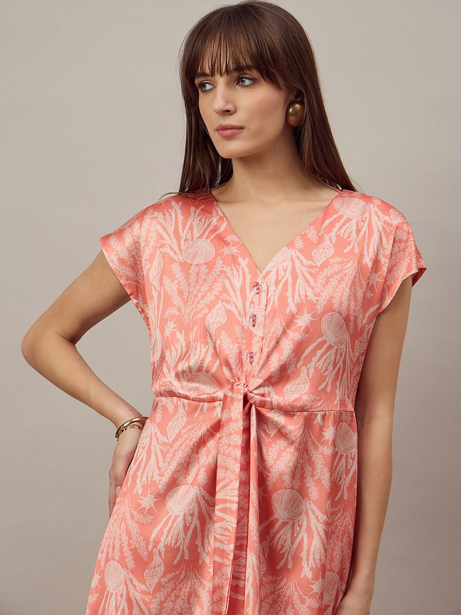 Orange Knot Front Midi Dress