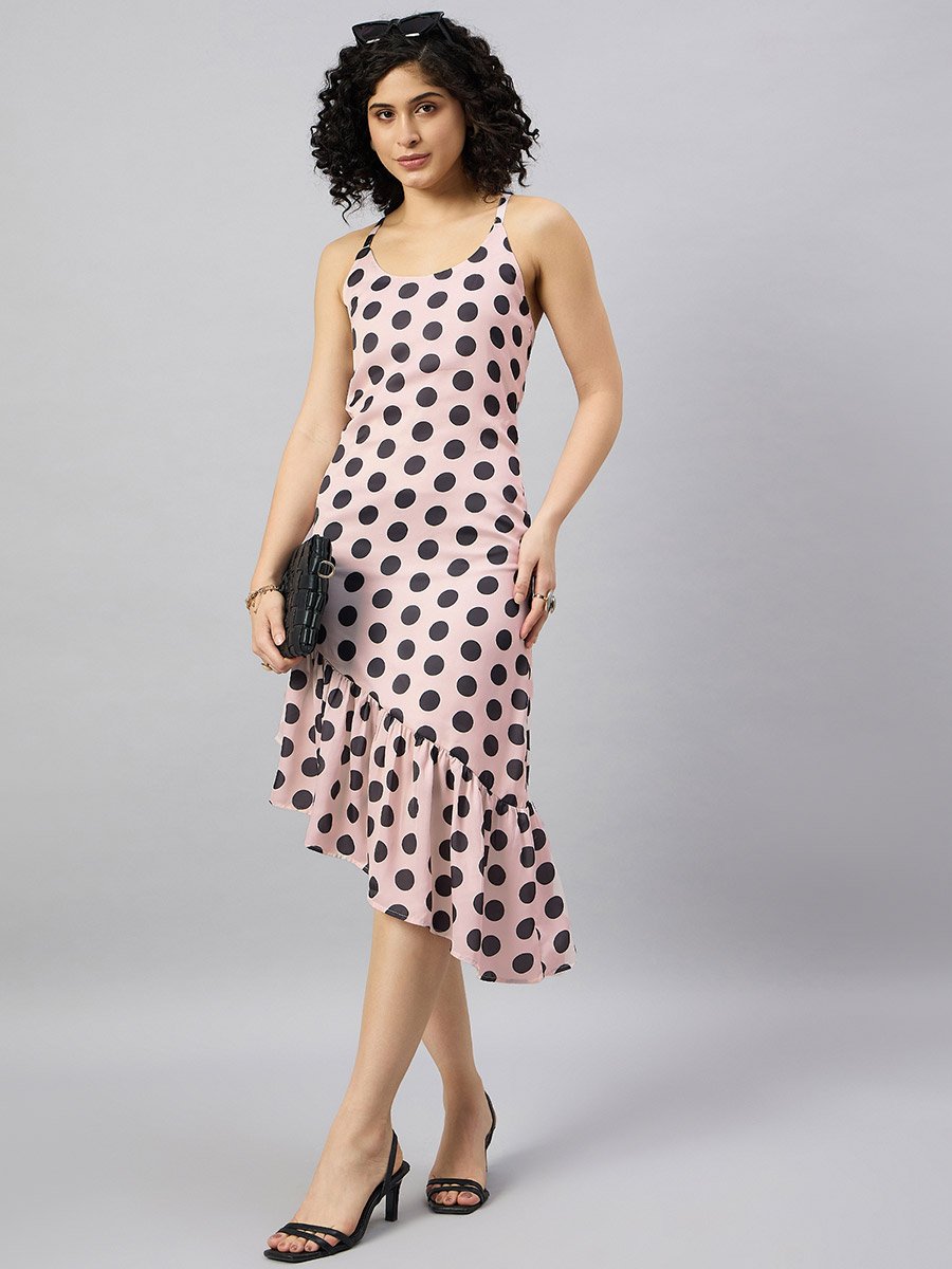 Polka Dot Asymmetric Hem Midi Dress For Women at Bahrain | Styli Polka Dot Asymmetric Hem Midi Dress For Women at Bahrain | Styli