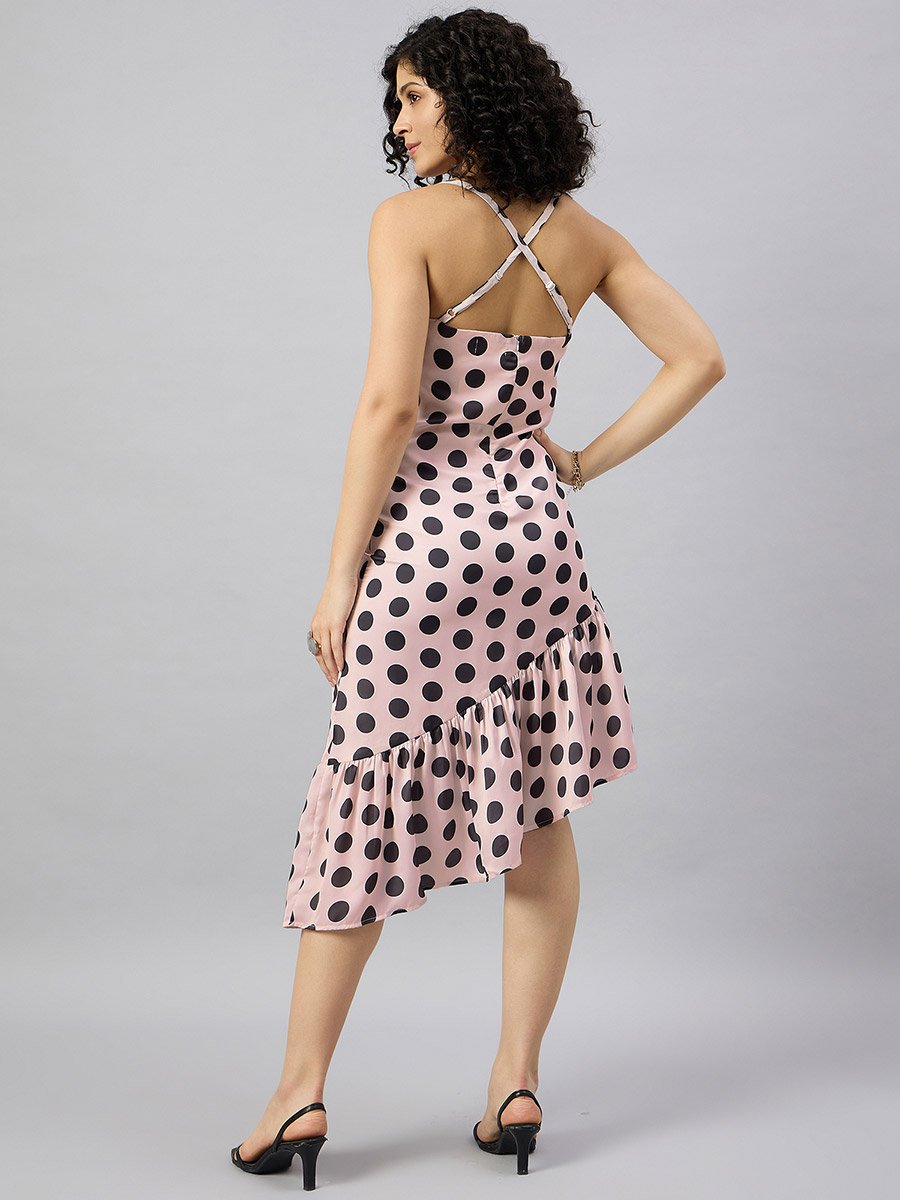 Polka Dot Asymmetric Hem Midi Dress For Women at Bahrain | Styli Polka Dot Asymmetric Hem Midi Dress For Women at Bahrain | Styli