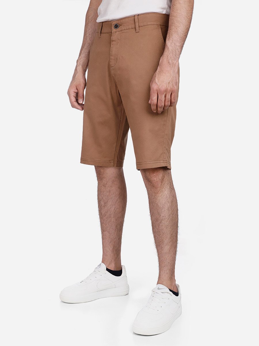 Men Brown Gabardine Shorts