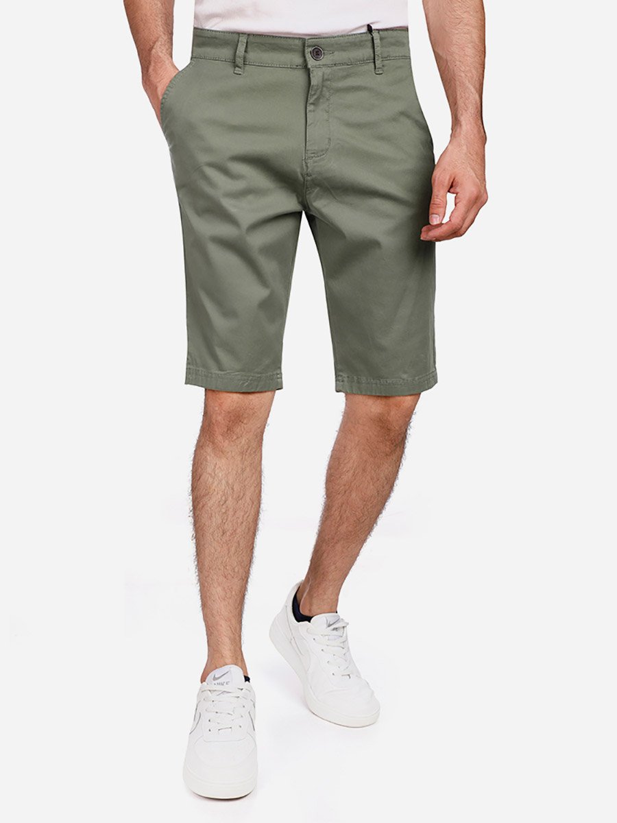 Men Olive Gabardine Shorts