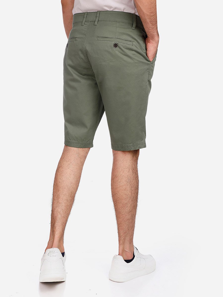 Men Olive Gabardine Shorts