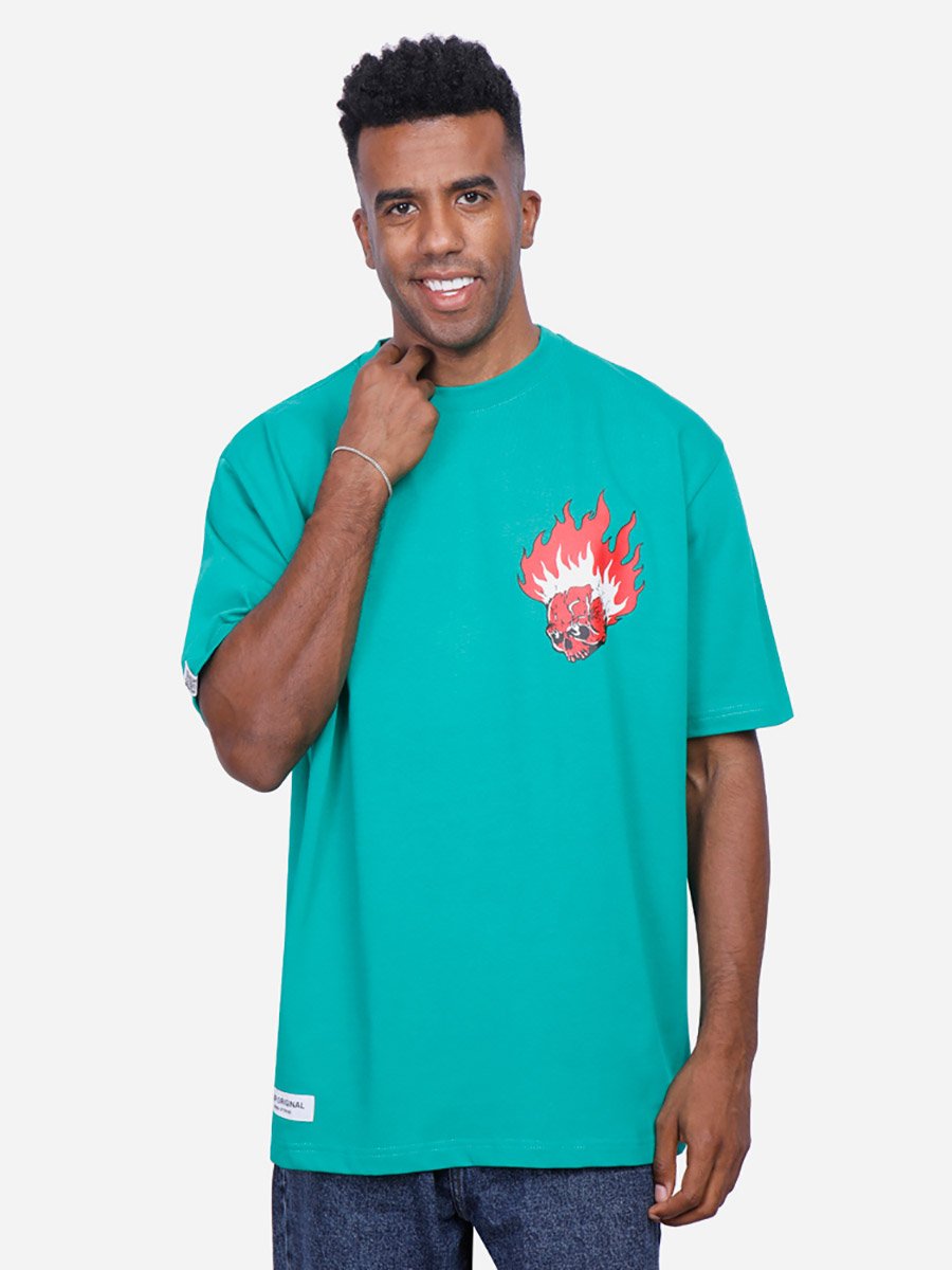 Men Green Oversized Graphic Print T-Shirt