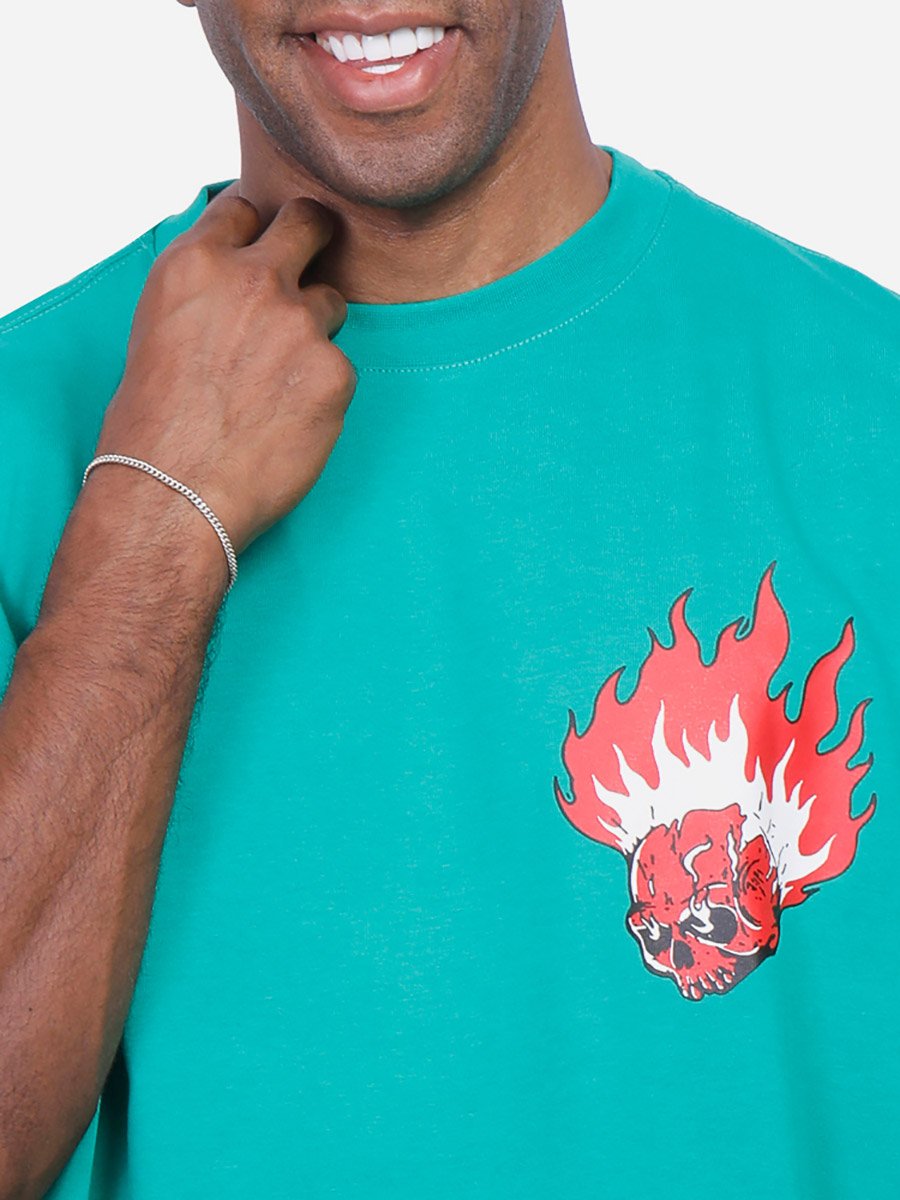 Men Green Oversized Graphic Print T-Shirt
