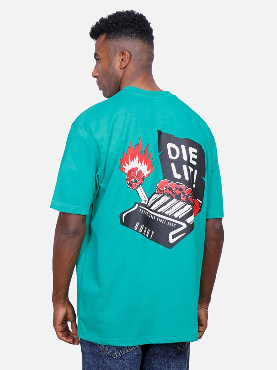 Men Green Oversized Graphic Print T-Shirt