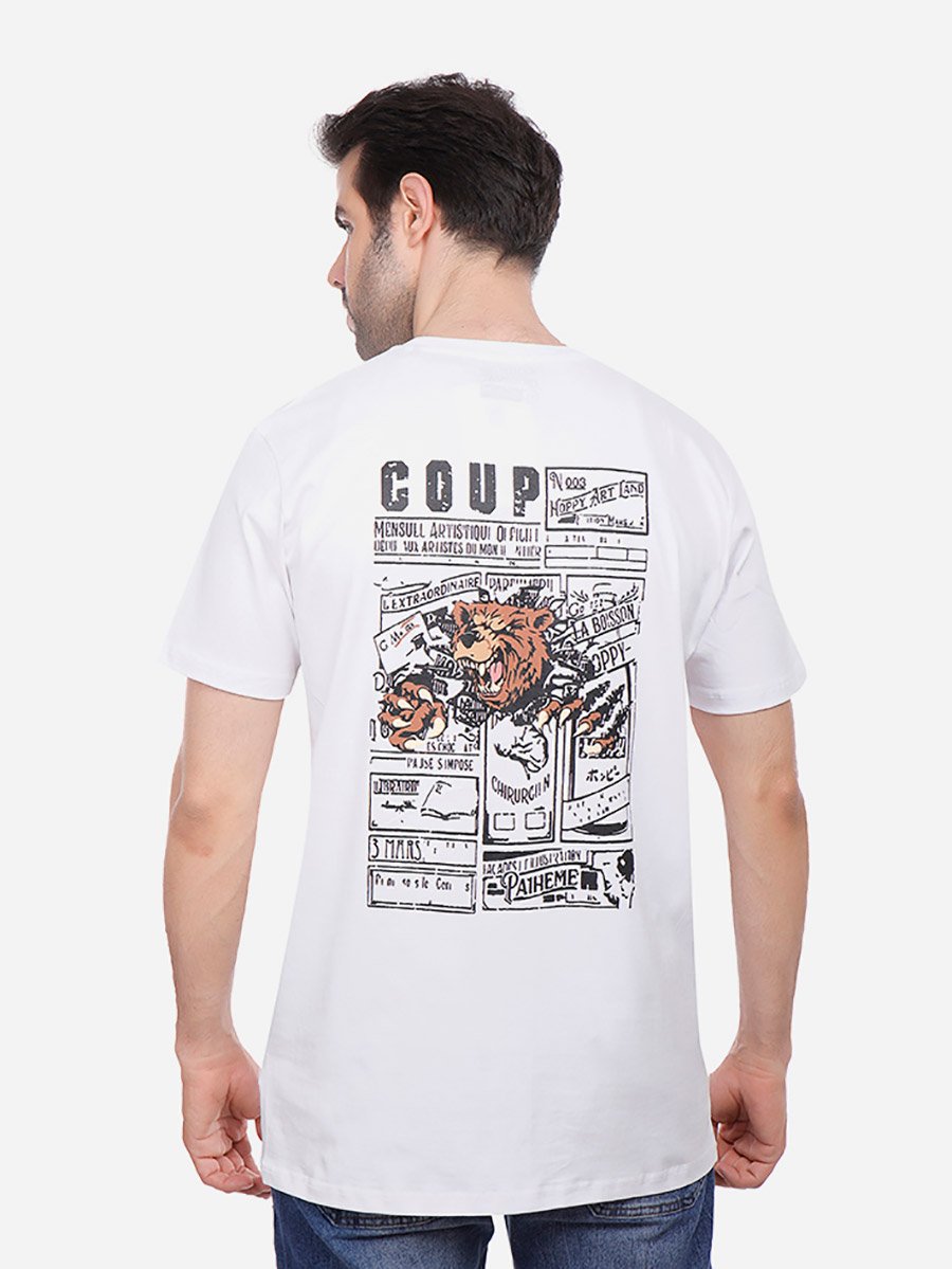 Men White Graphic Print Longline T-Shirt