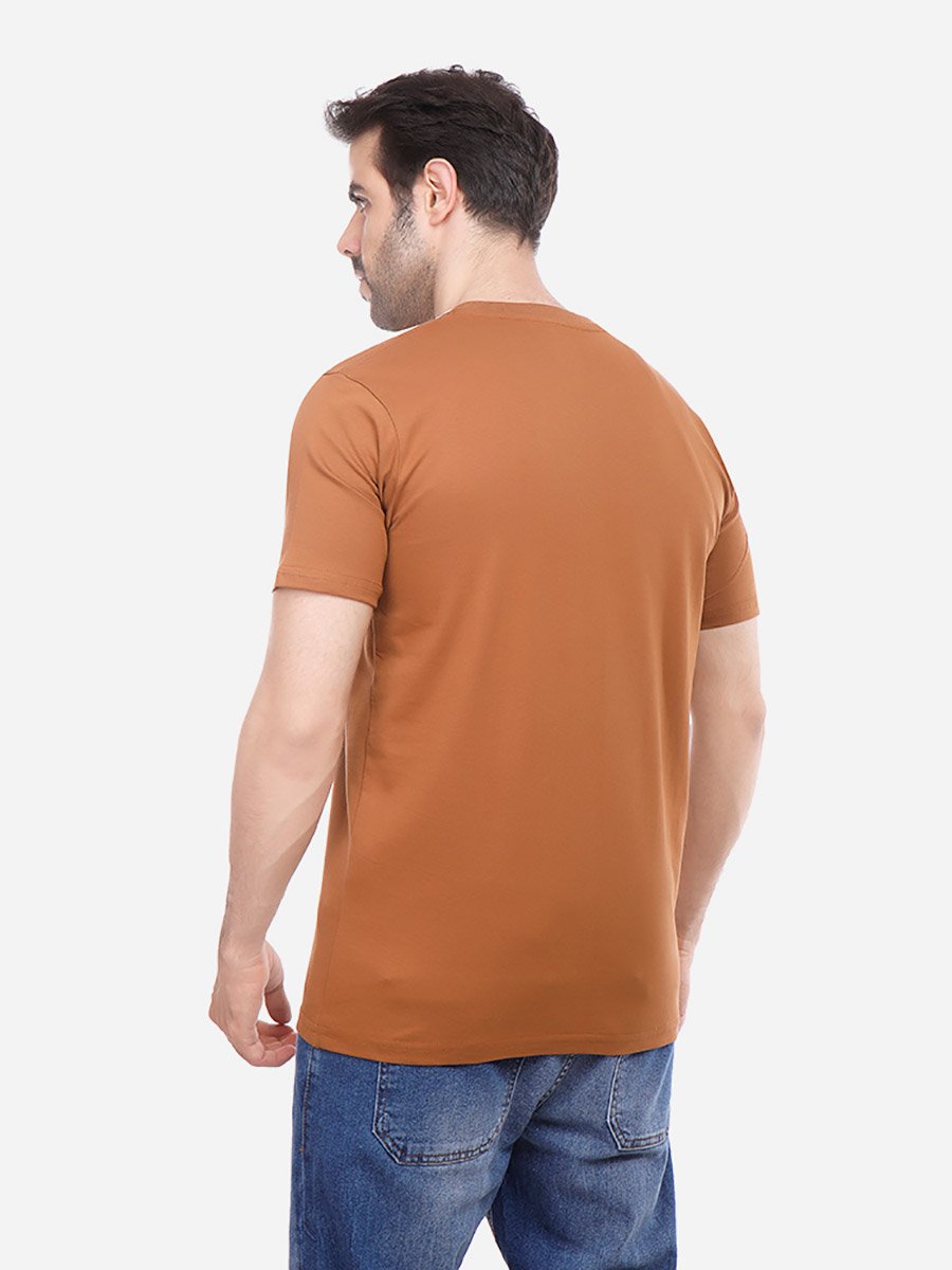 Men Brown Slim Fit Crew Neck T-Shirt