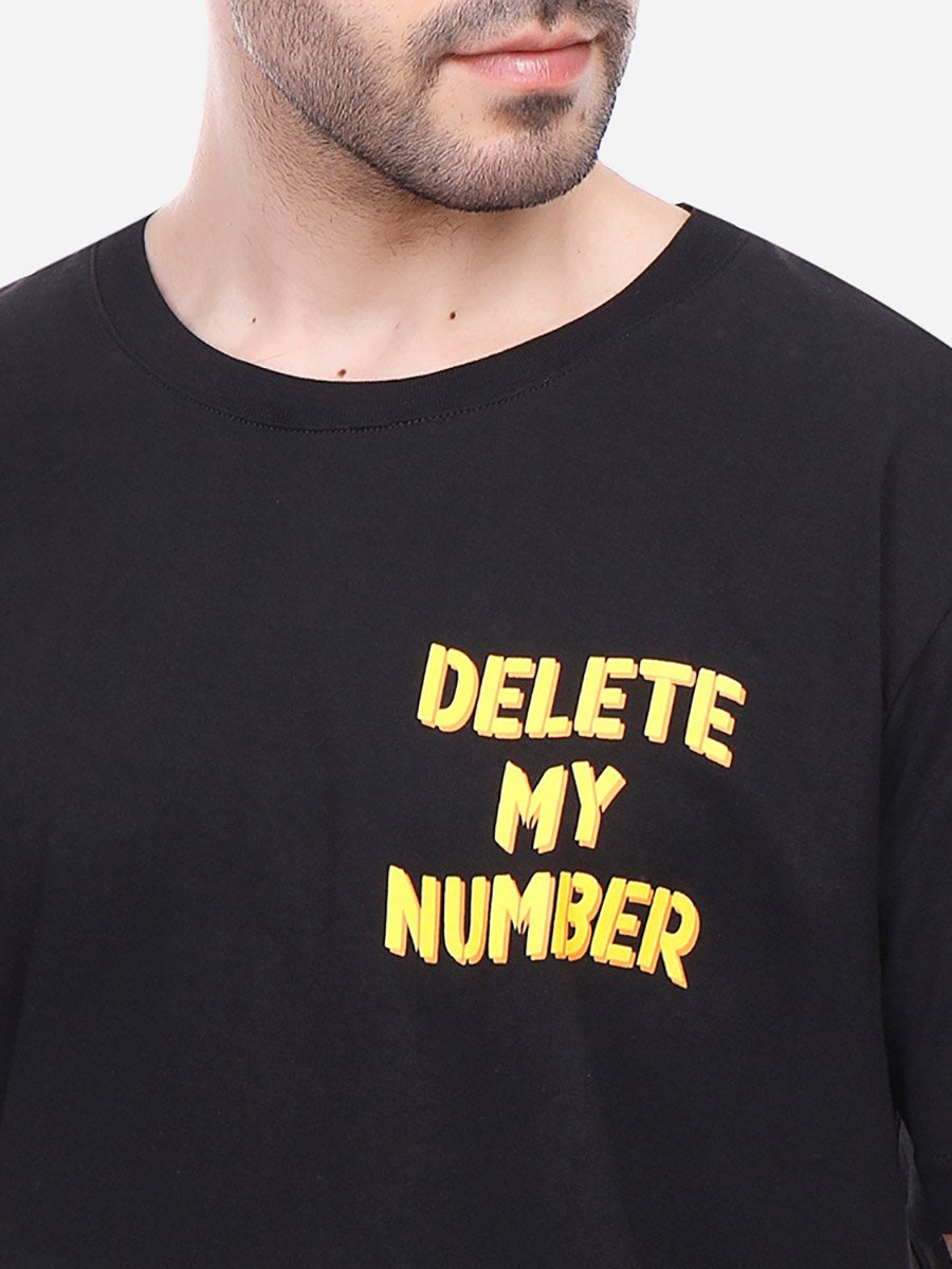 Men Black Oversized Slogan Print T-Shirt