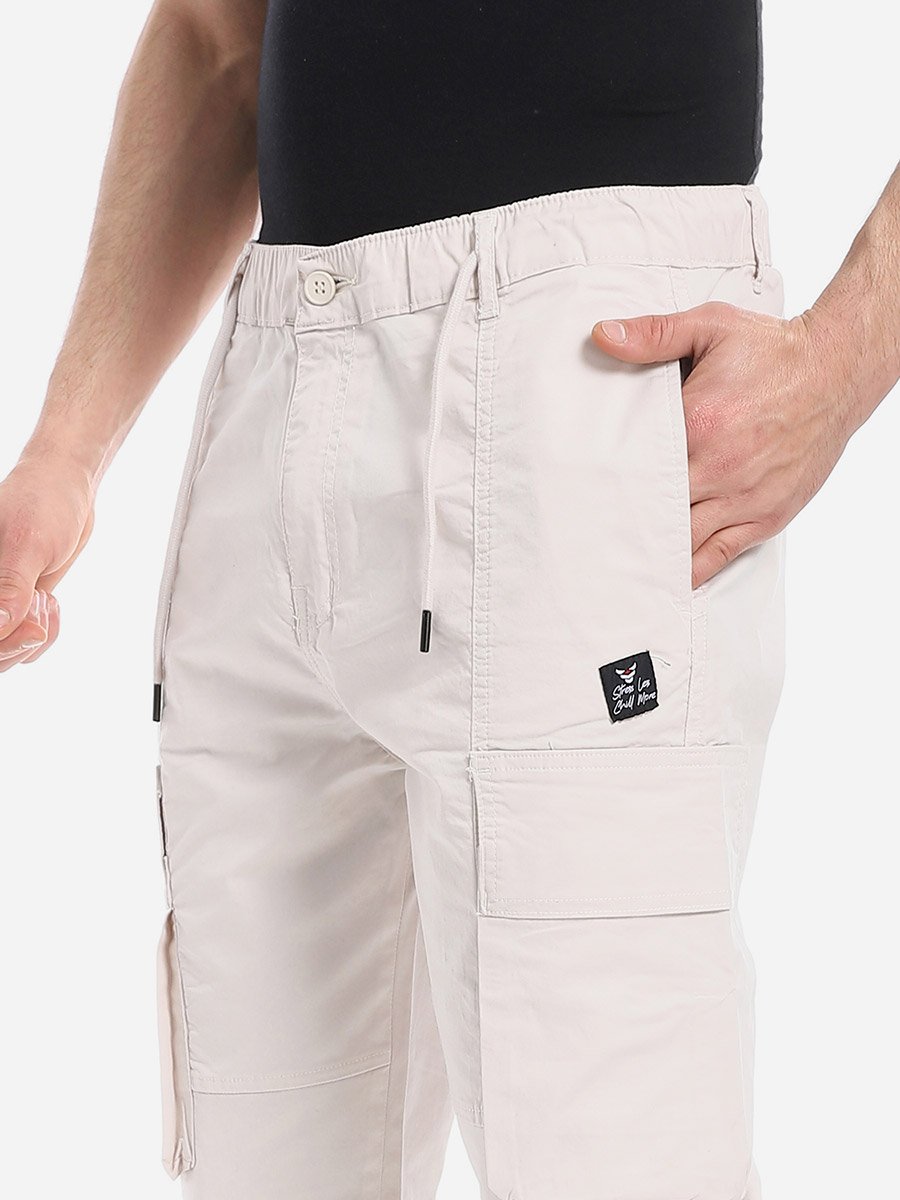 Men Cream Gabardine Cargo Pants
