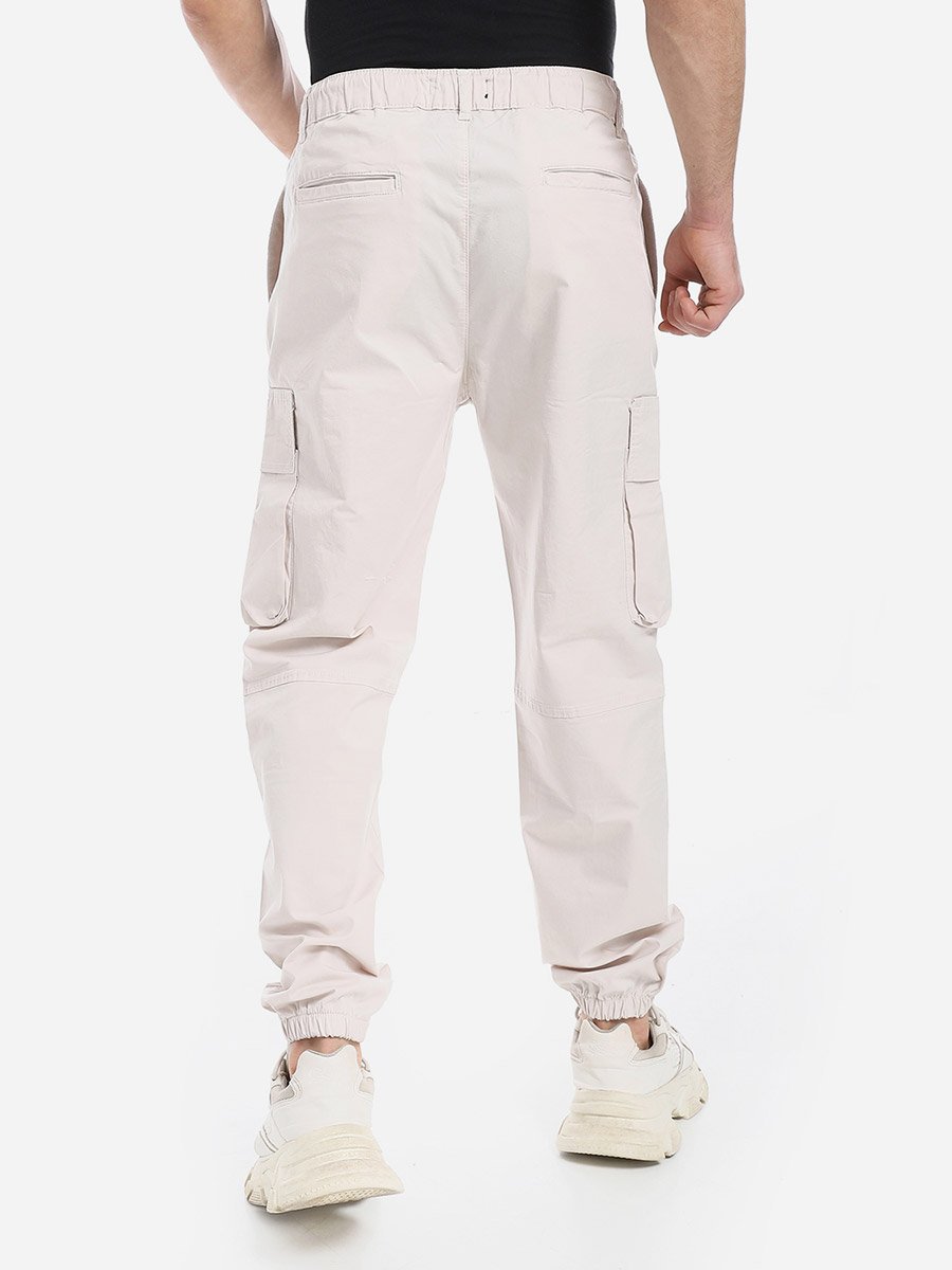 Men Cream Gabardine Cargo Pants