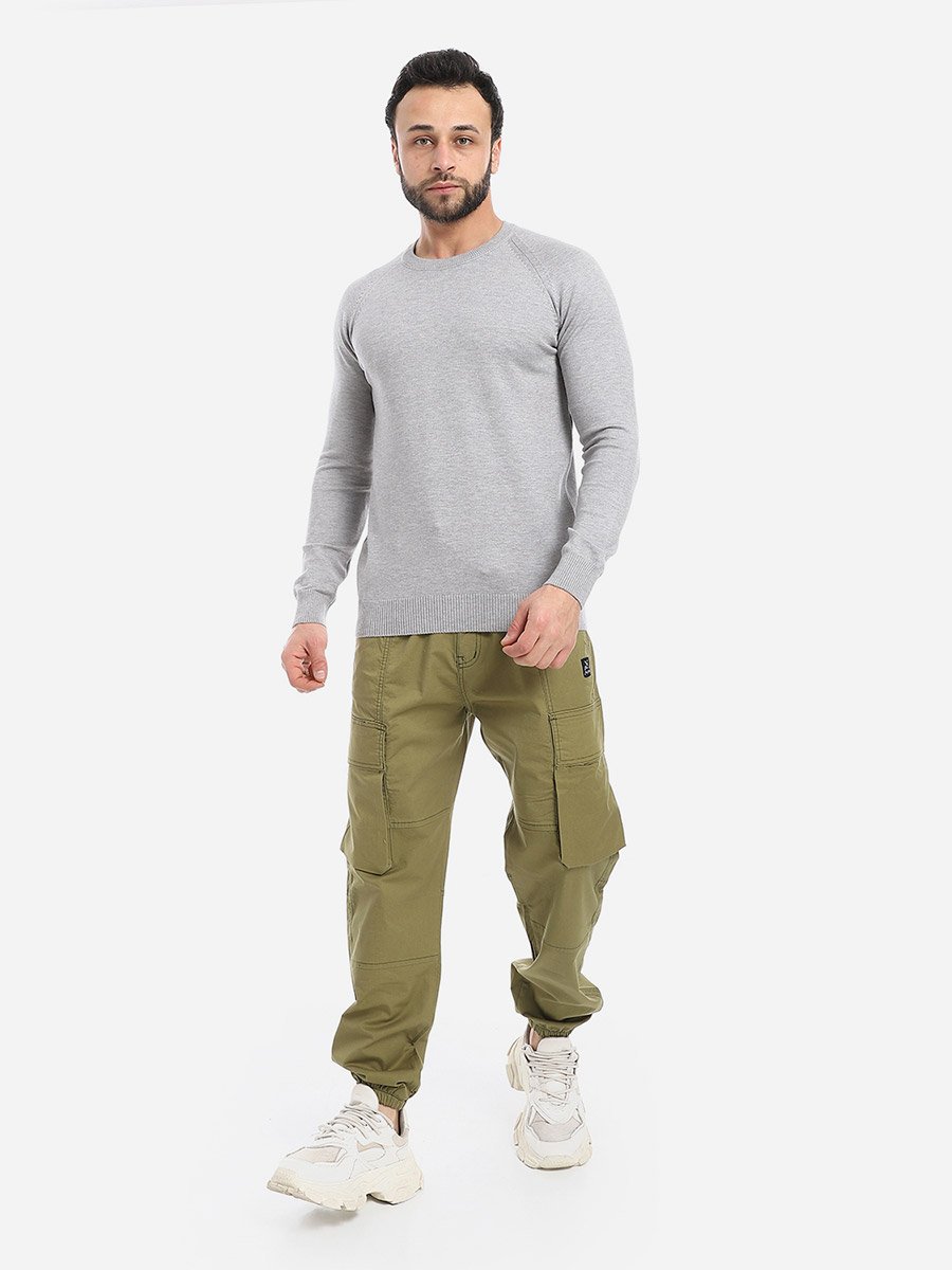 Men Olive Gabardine Cargo Pants