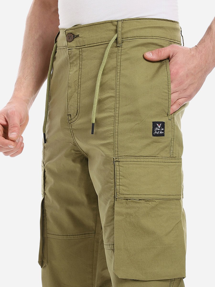 Men Olive Gabardine Cargo Pants