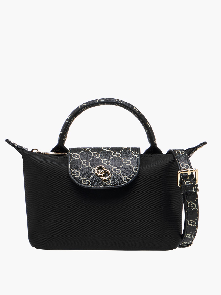 Monogram Print Crossbody Bag with Detachable Strap and Flap Closure