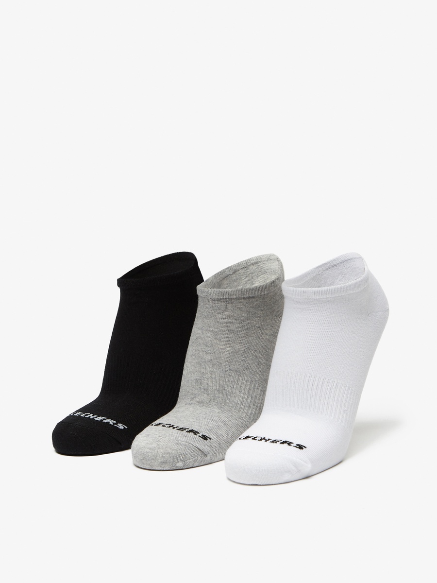 Logo Print No Show Sports Socks - Set of 3