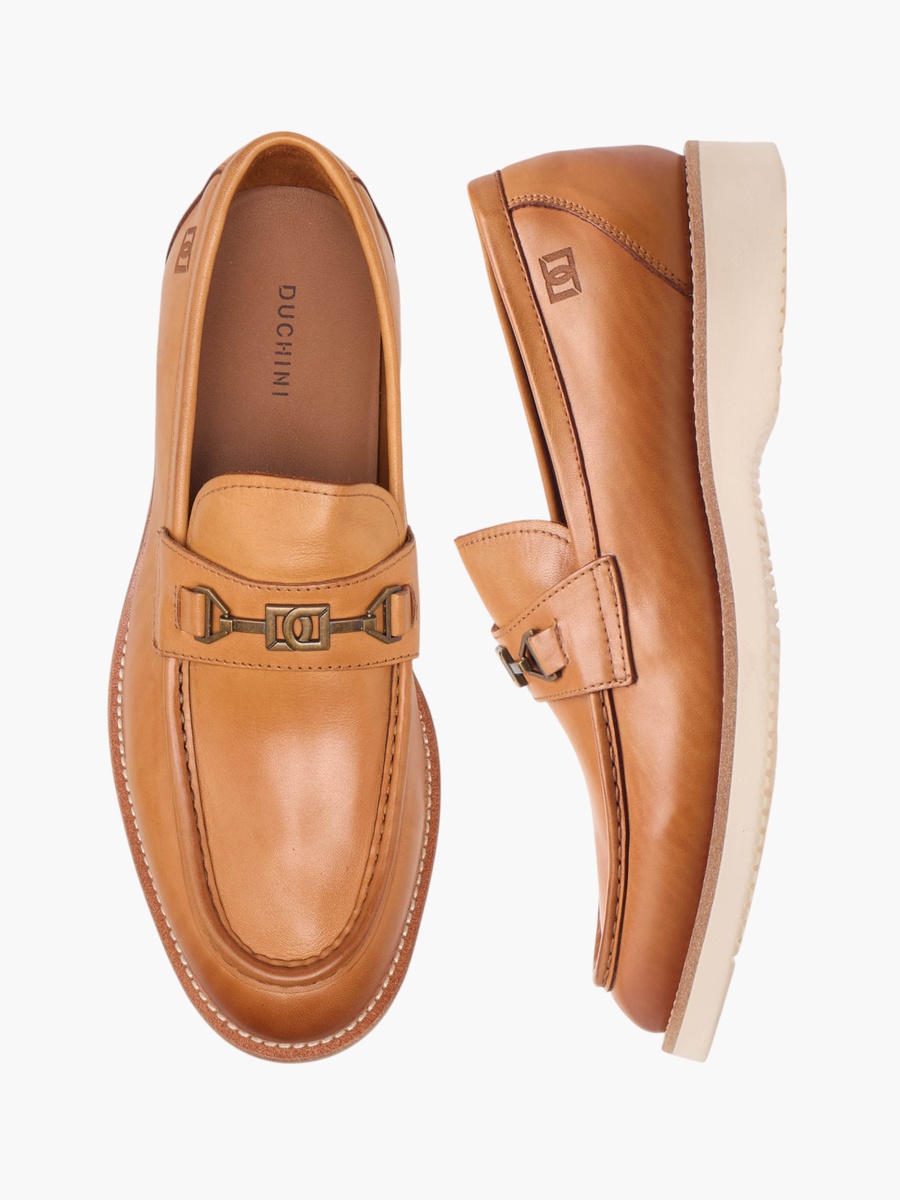 Men Solid Slip-On Loafers with Metal Accent