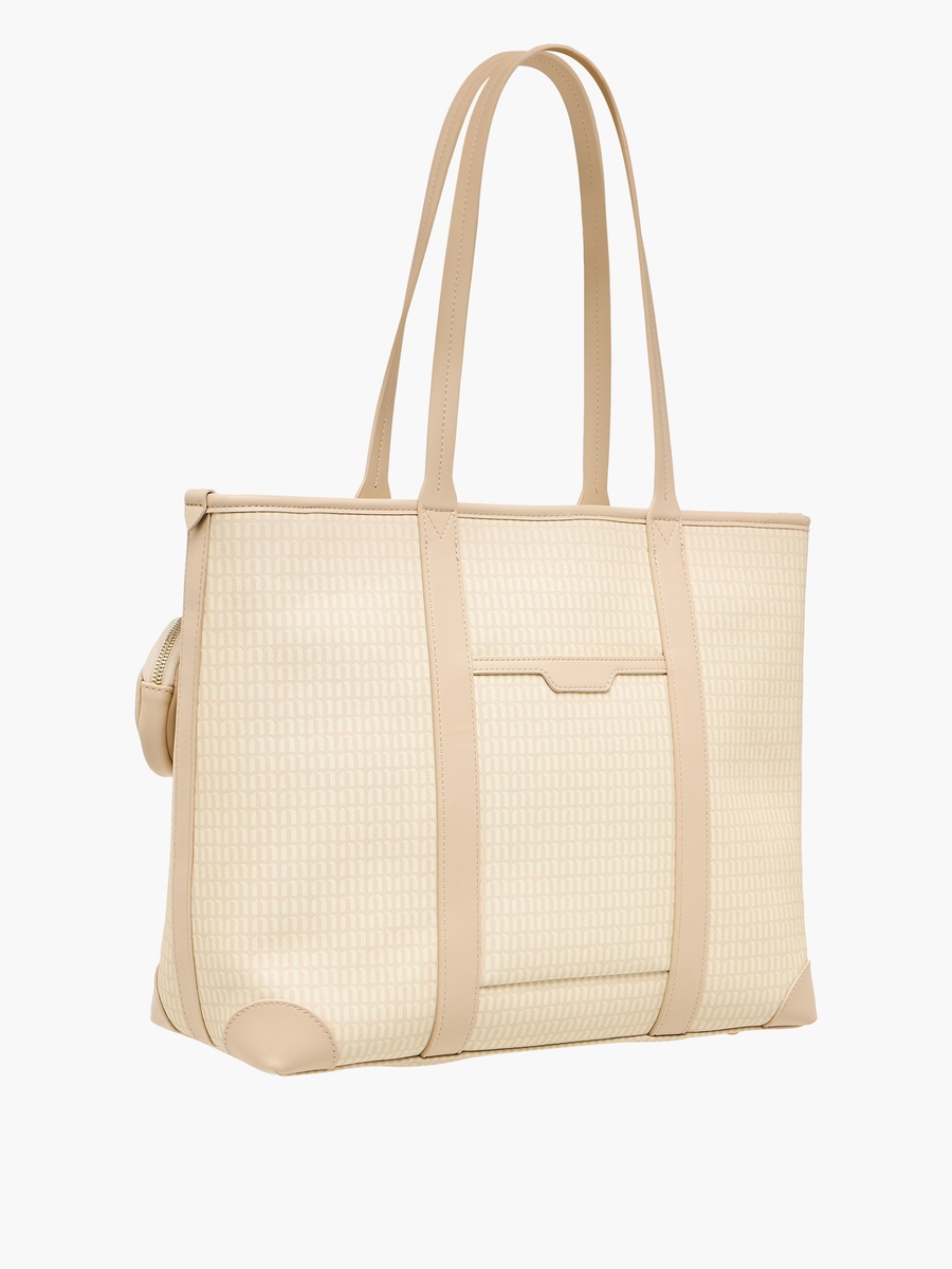 Monogram Print Tote Bag with Double Handle and Detachable Pouch