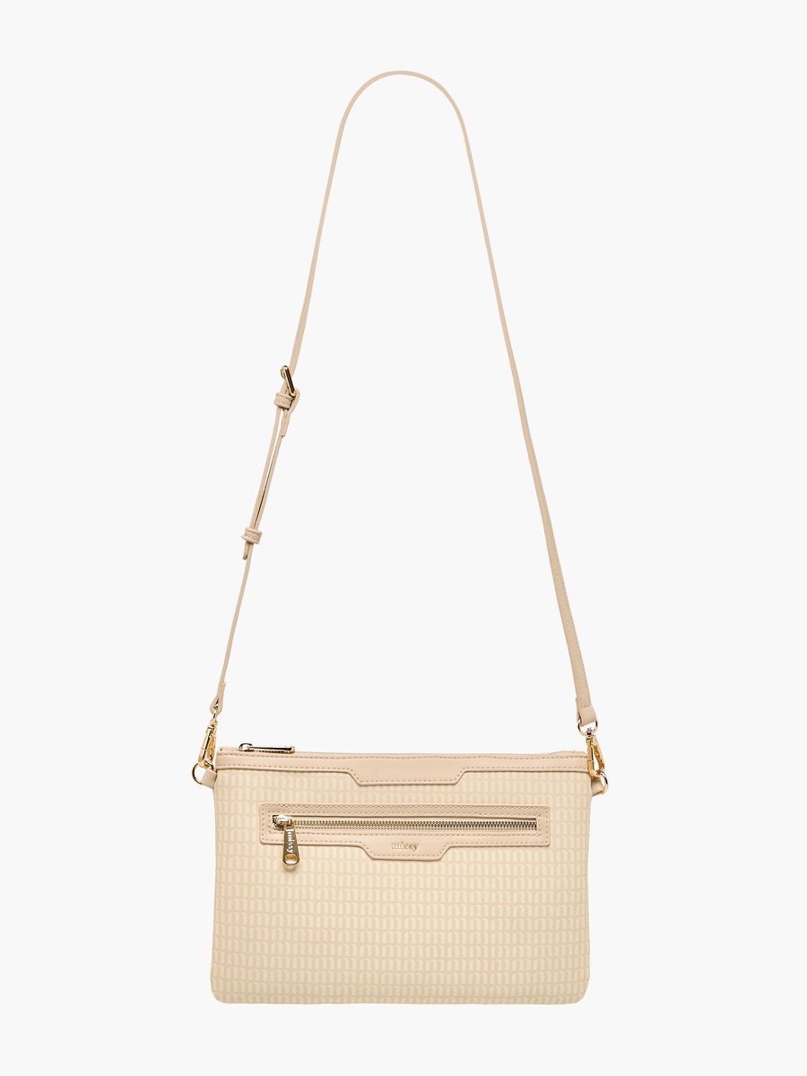 Monogram Print Tote Bag with Double Handle and Detachable Pouch