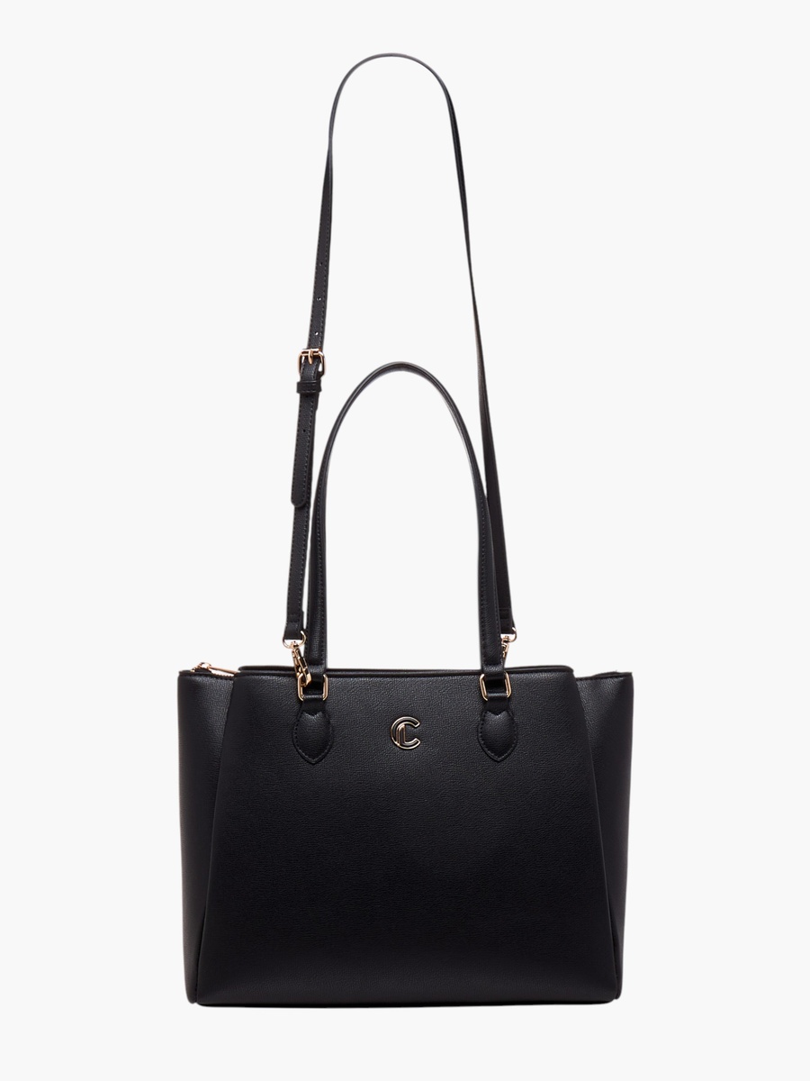 Textured Tote Bag with Detachable Strap and Zip Closure