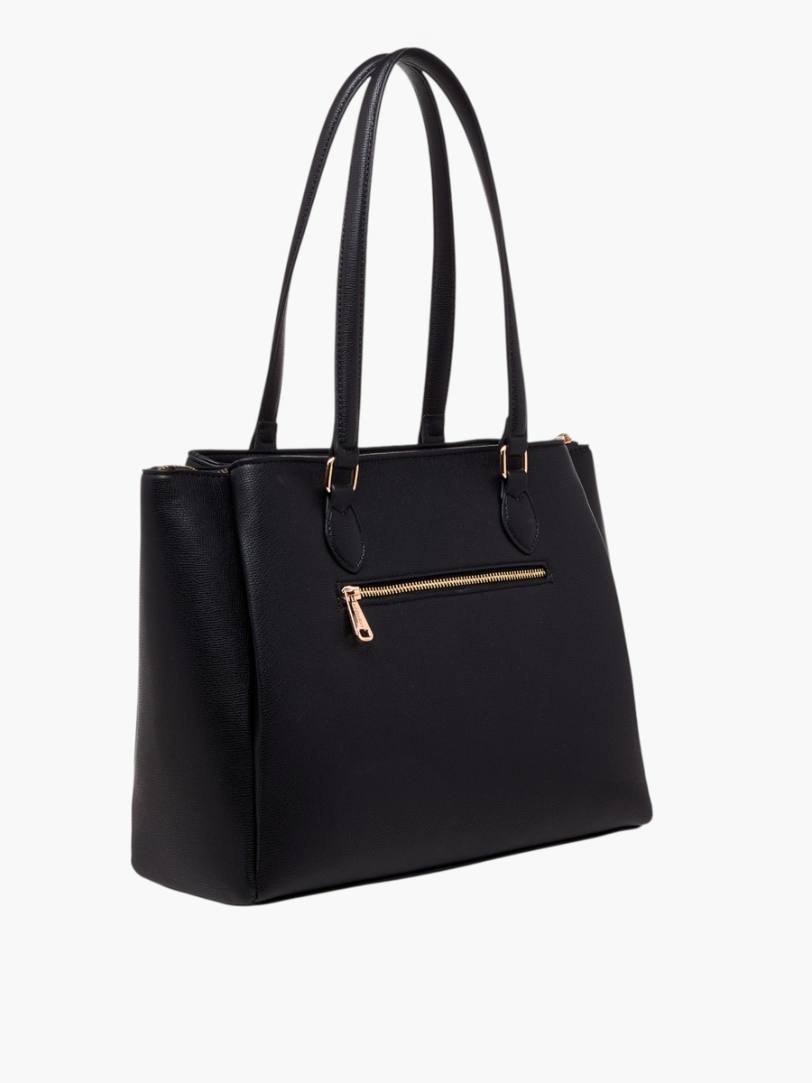 Textured Tote Bag with Detachable Strap and Zip Closure