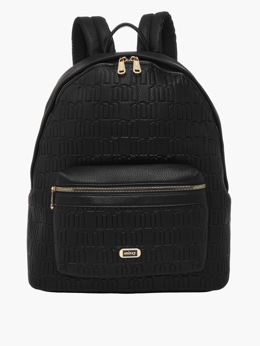Monogram Embossed Backpack with Adjustable Straps and Zip Closure - 40x32x18 cm