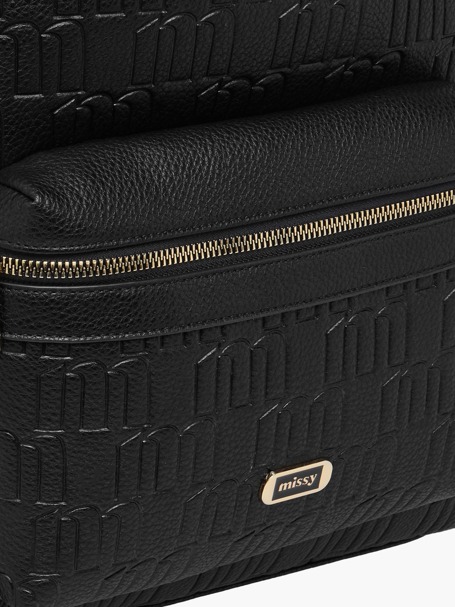 Monogram Embossed Backpack with Adjustable Straps and Zip Closure - 40x32x18 cm