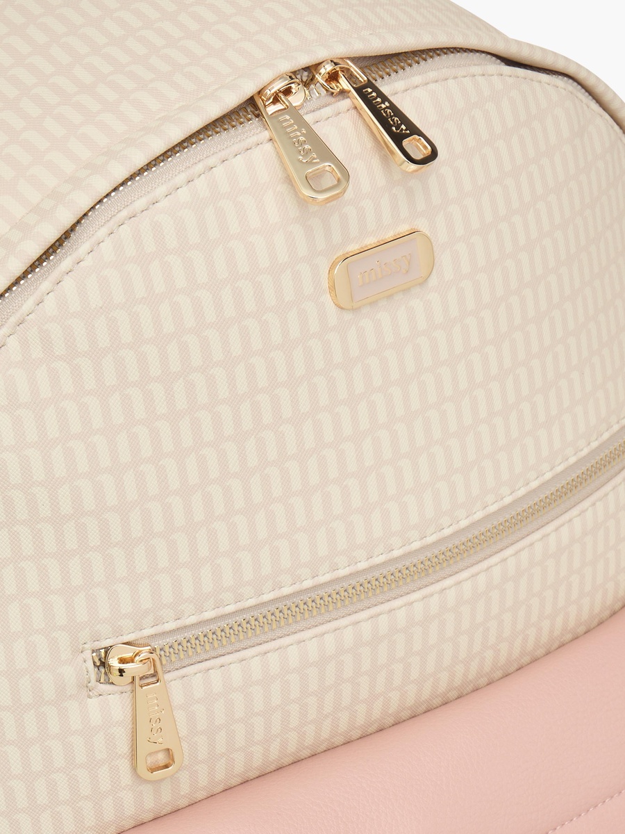 Monogram Print Backpack with Adjustable Straps and Zip Closure - 32x16x41 cm