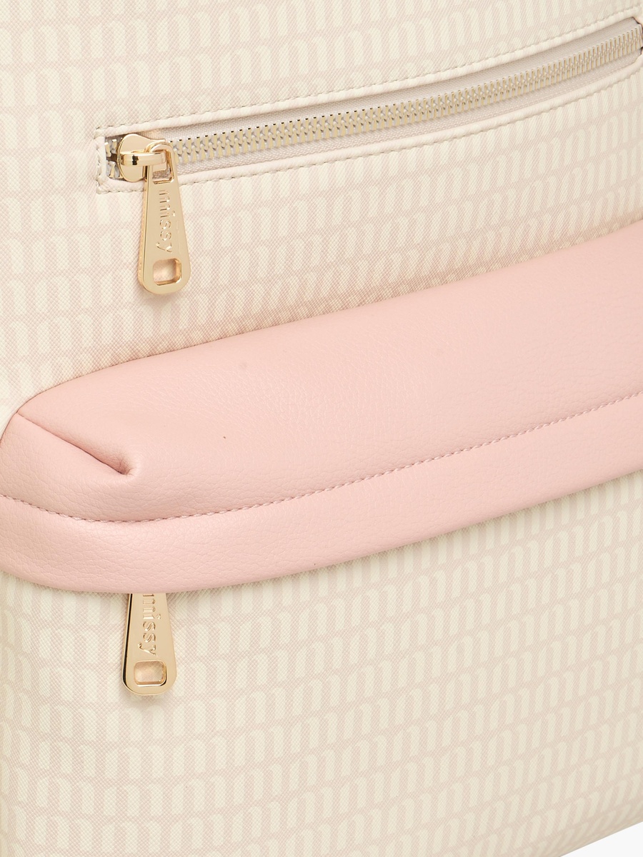 Monogram Print Backpack with Adjustable Straps and Zip Closure - 32x16x41 cm