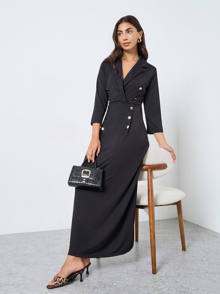 Black Buttoned Blazer Maxi Dress