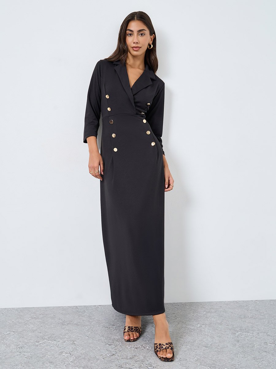Black Buttoned Blazer Maxi Dress