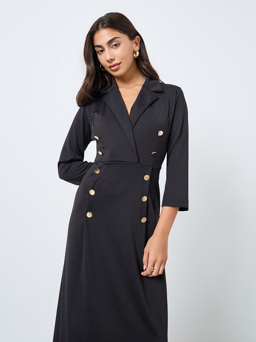 Black Buttoned Blazer Maxi Dress