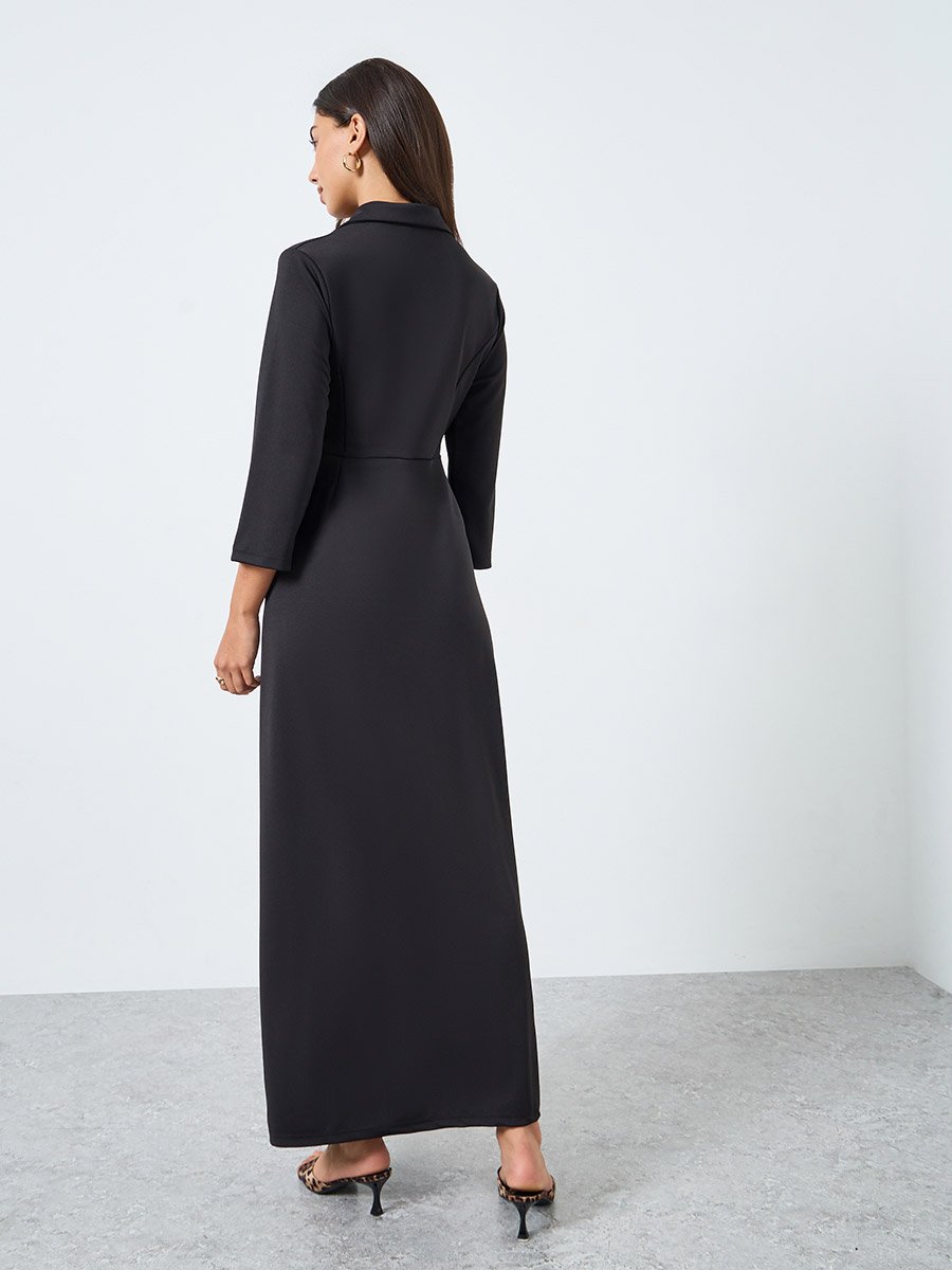 Black Buttoned Blazer Maxi Dress
