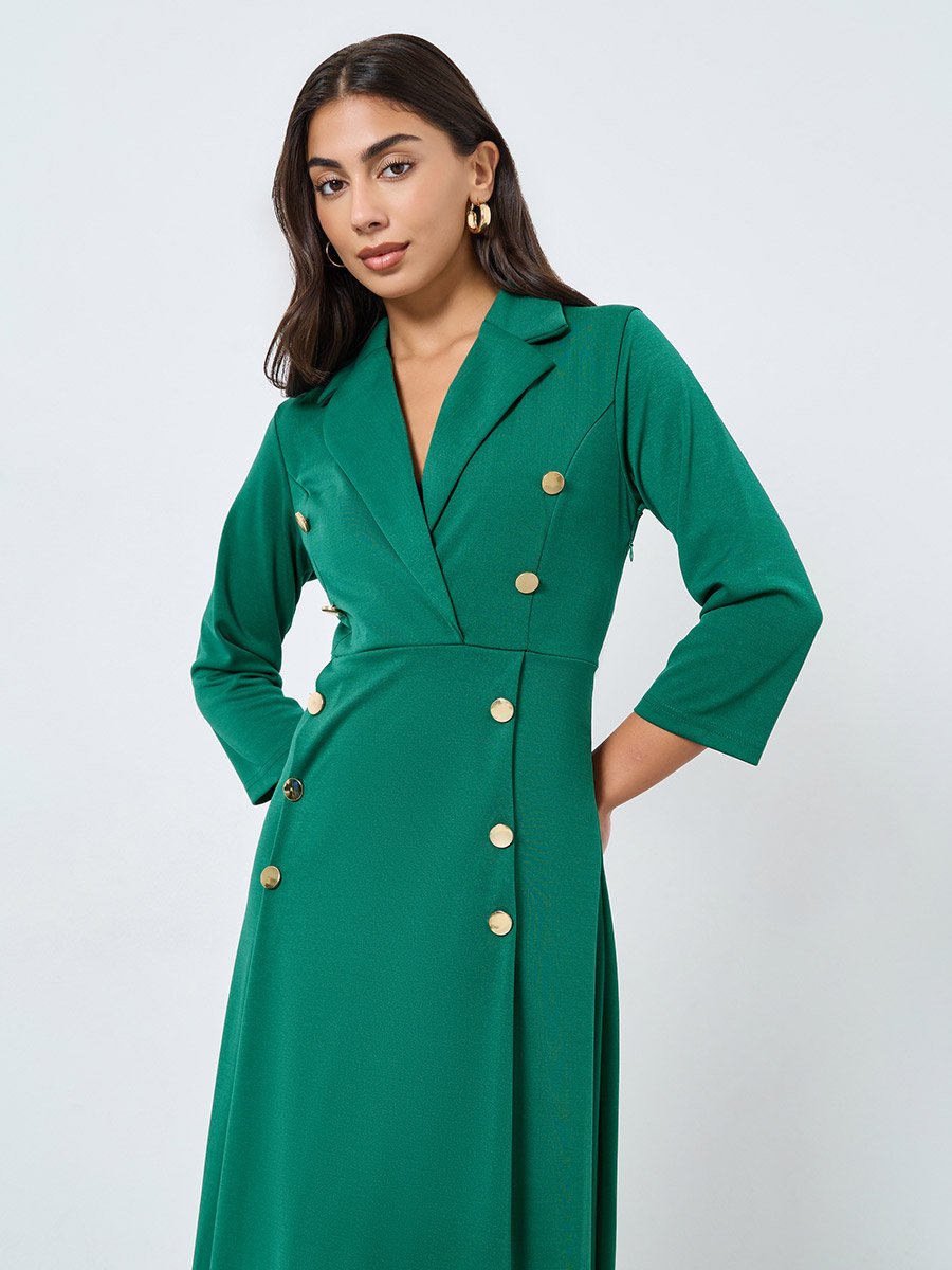 Emerald Green Buttoned Blazer Maxi Dress For Women at UAE | Styli Emerald Green Buttoned Blazer Maxi Dress For Women at UAE | Styli