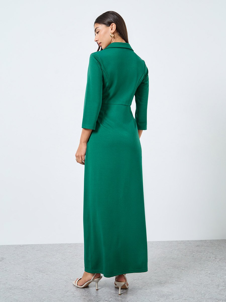Emerald Green Buttoned Blazer Maxi Dress For Women at UAE | Styli