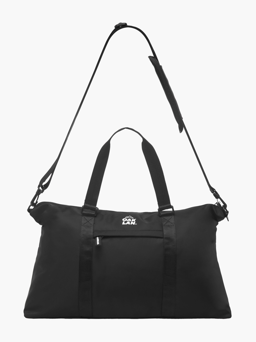 Logo Print Duffle Bag with Double Handles and Zip Closure
