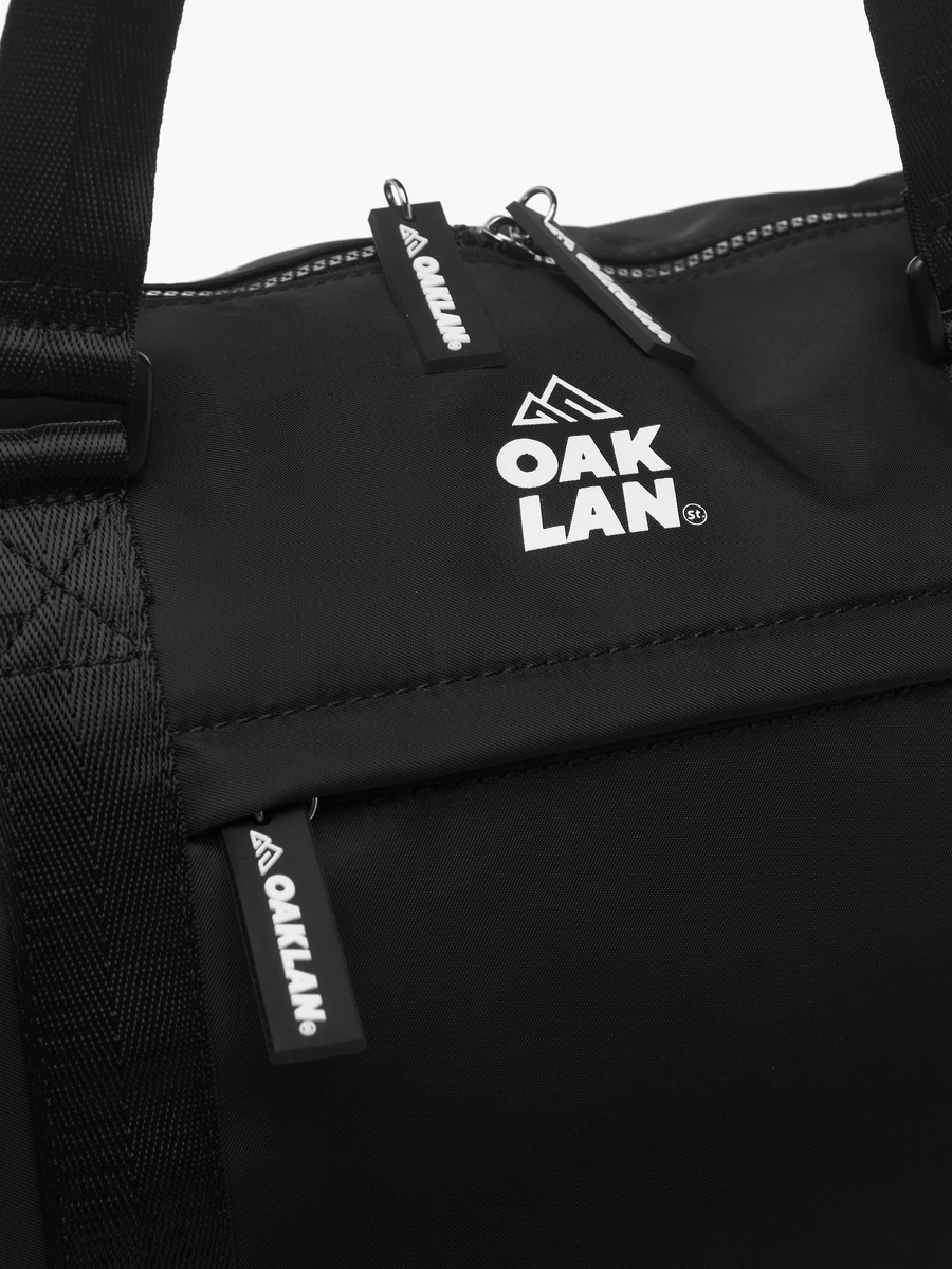 Logo Print Duffle Bag with Double Handles and Zip Closure