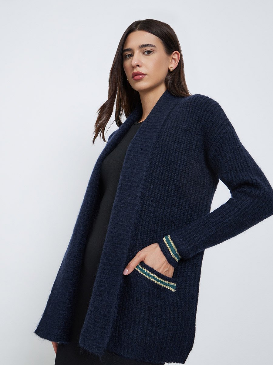 Dark Blue Longline Knit Cardigan